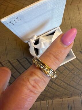 Gold Tone Crystal Eternity Band Ring - Fidget Ring with spinning band